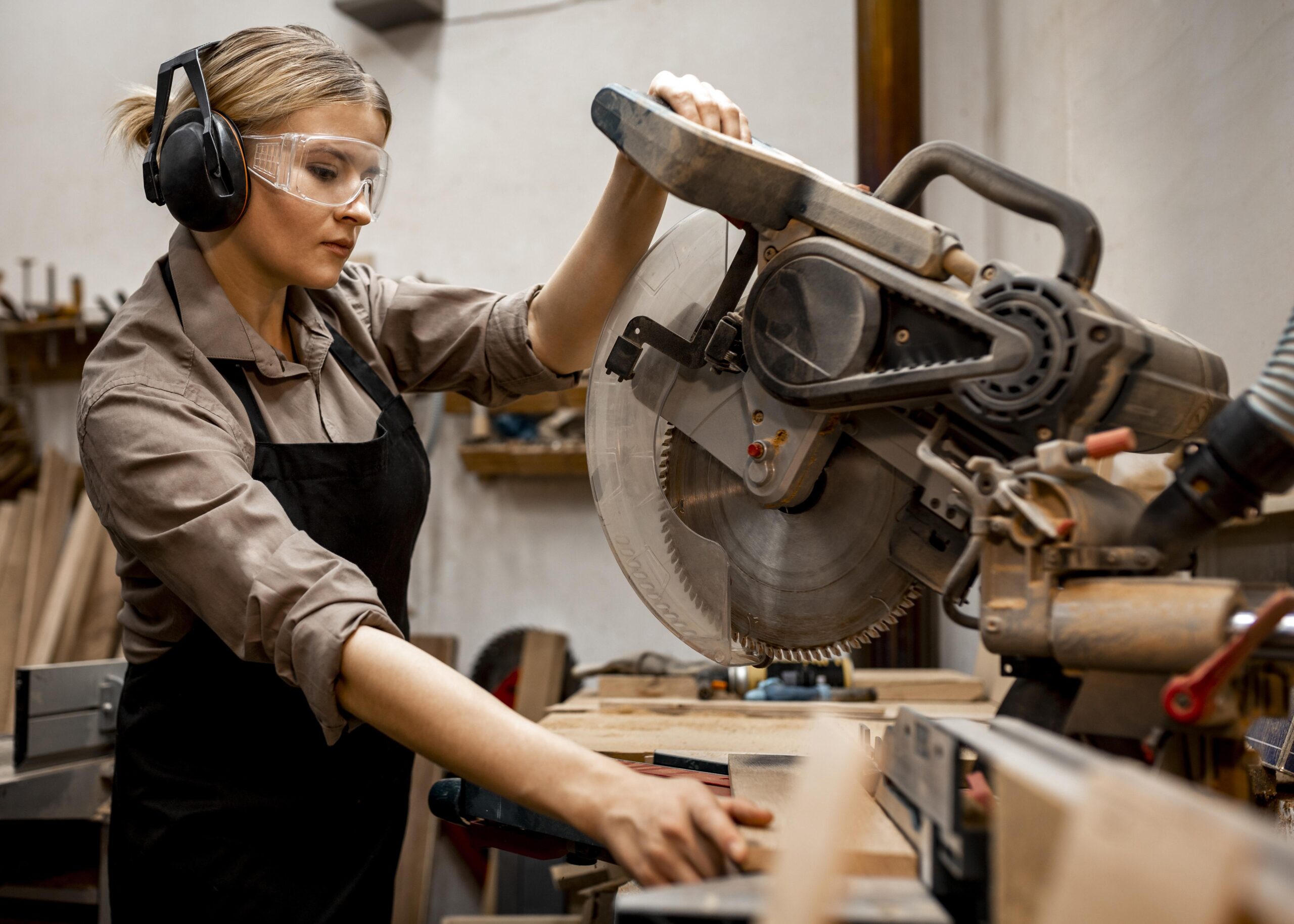 female-carpenter-using-electric-saw-studio